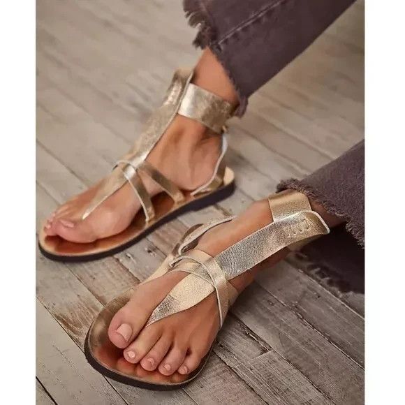 Free People Vacation Day Wrap Sandals Vintage Gold Women's Sz US 8/ EU 38 NIB - Picture 1 of 12